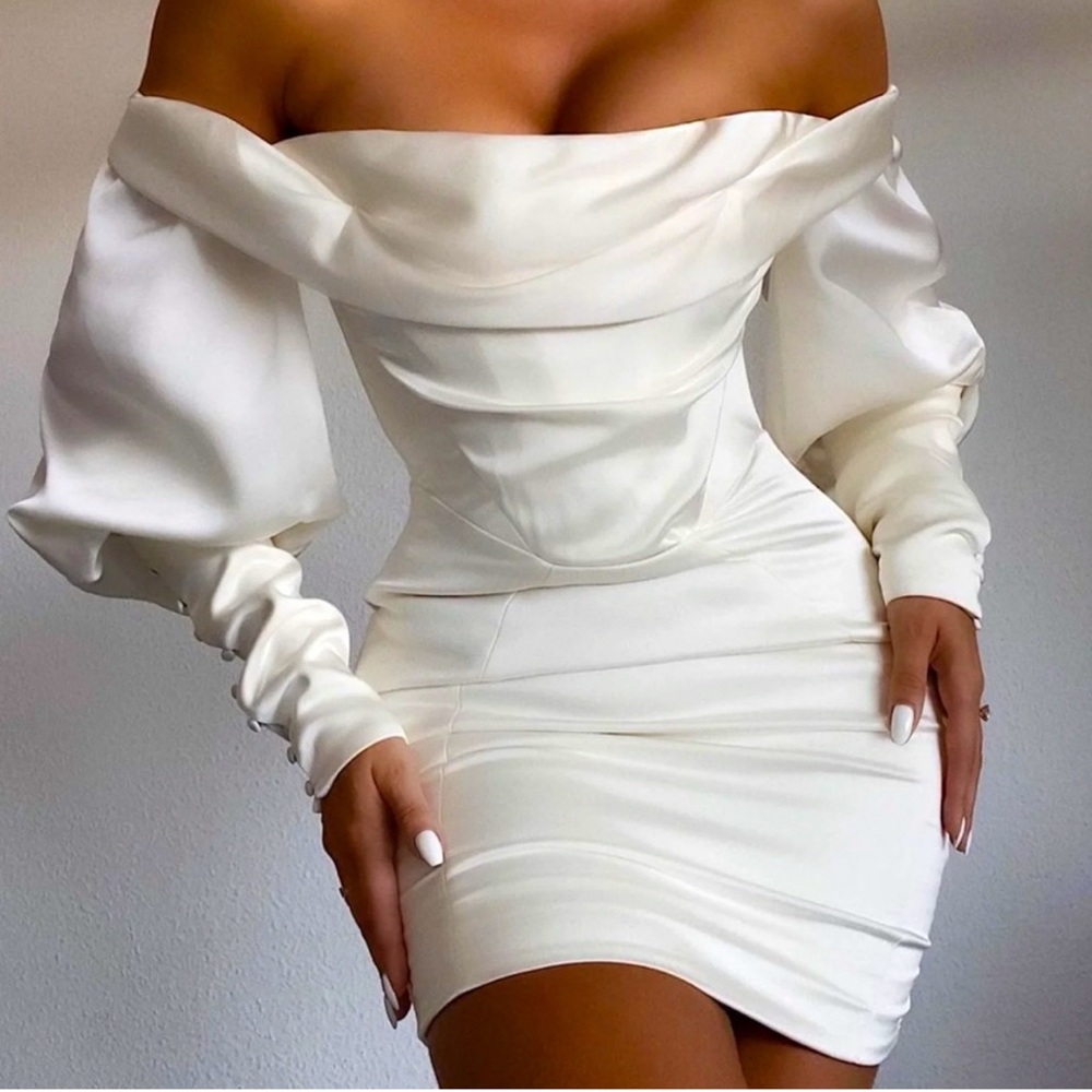 HOUSE OF CB 'Santana' Ivory Draped Corset Dress